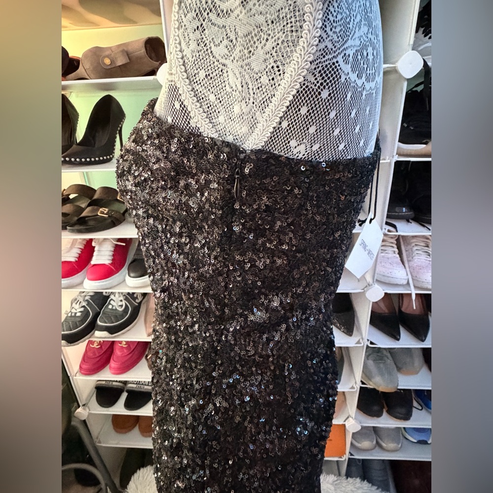 Spring + Mercer Mini Black Sequin One-Shoulder Dress NWT size Small - Picture 7 of 10